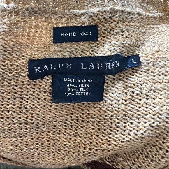 Ralph Lauren Women’s Hand Knit Southwest Silk Linen V-Neck Sweater Jumper Large - Picture 8 of 16